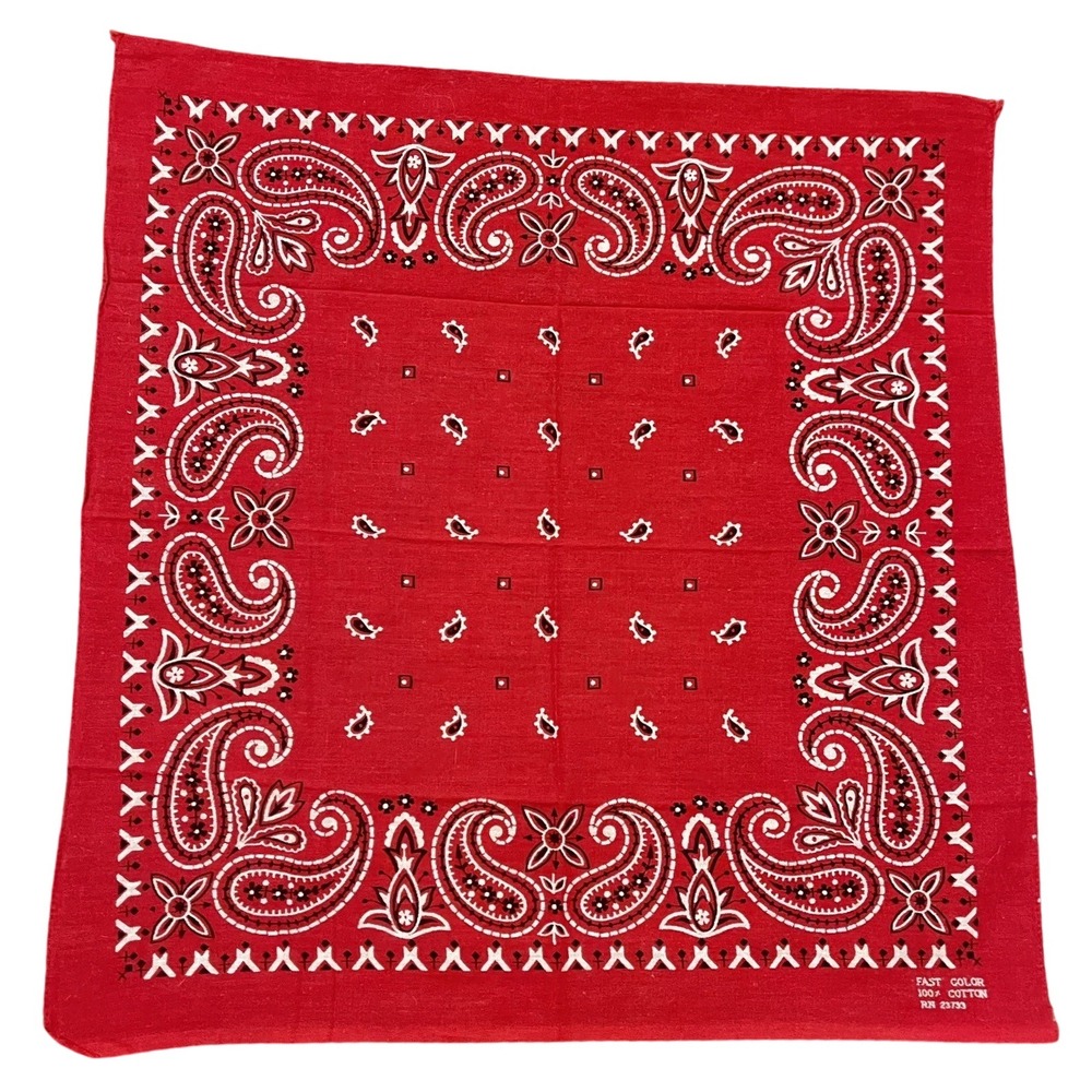 Vintage Bandana Fast Color RN 23733 Western Paisley Cherry Red‎ Cotton Hanky